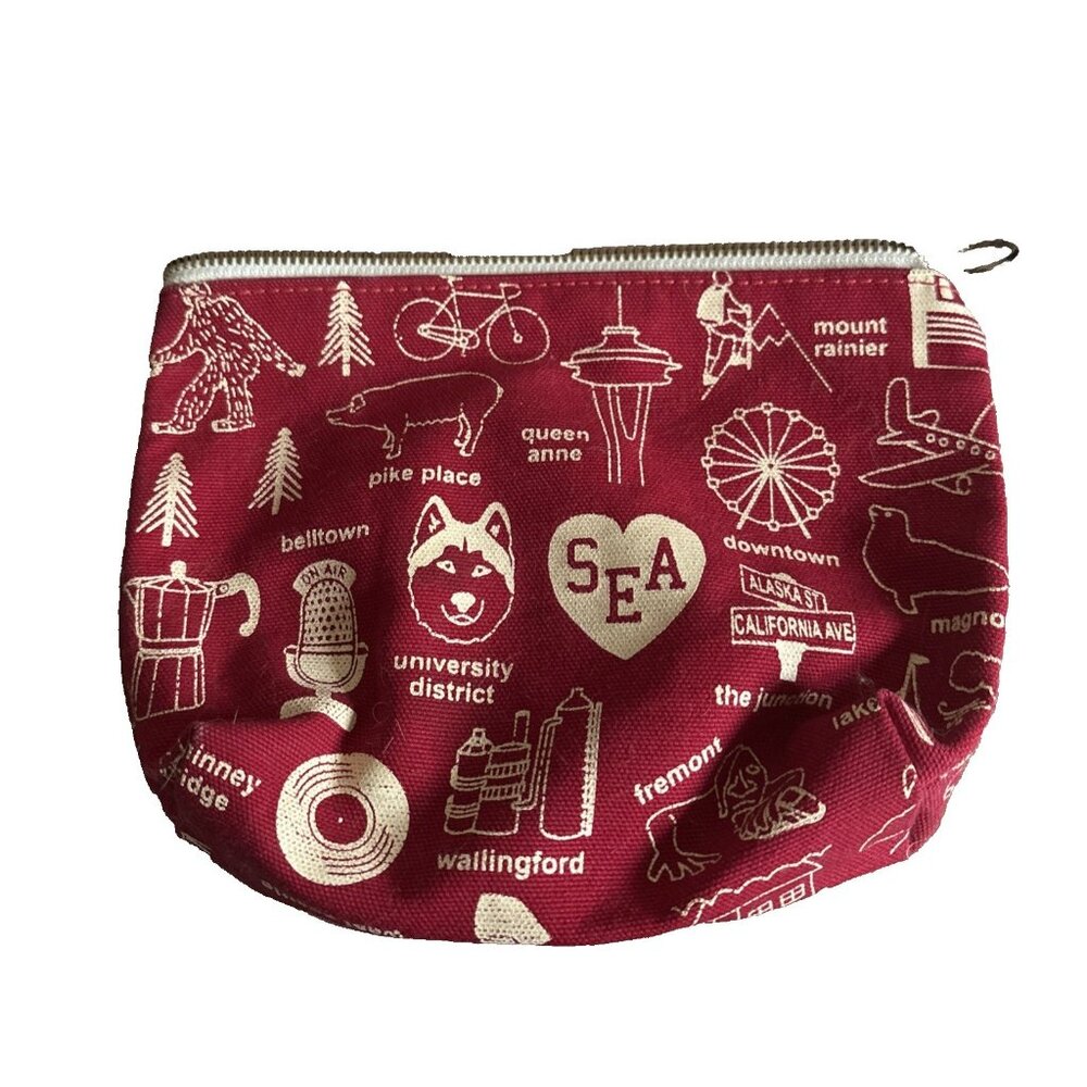 MAPTOTE Seattle Red and White Small Zippered Accessories Bag Case Cosmetics FUN